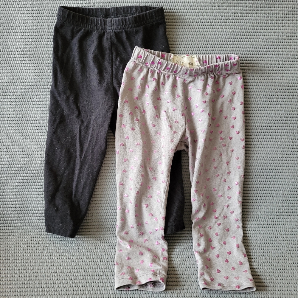 👶🏼 4/$10 9-12 month set of 2 baby pants leggings  black gray hearts
